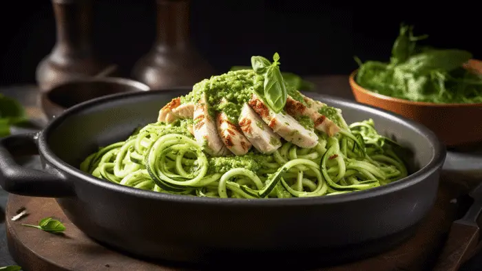 Lazy Keto Meals pesto chicken zoodles meal