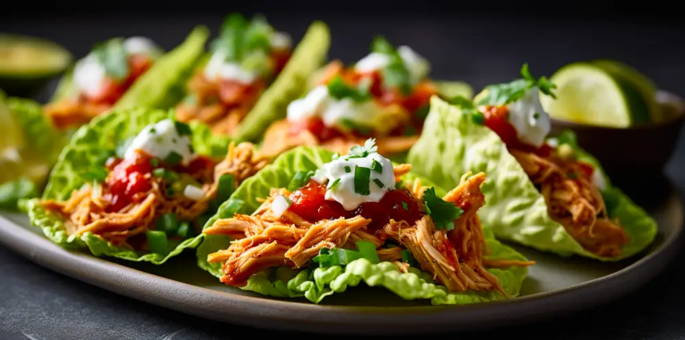 keto shredded chicken recipe tacos on a plate