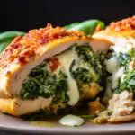 cheap keto meals spinach stuffed chicken breasts on a plate