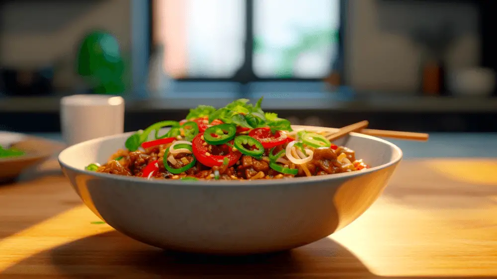 vegan dandan noodles in a bowl