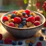 granola cluster recipe in a bowl with fruit