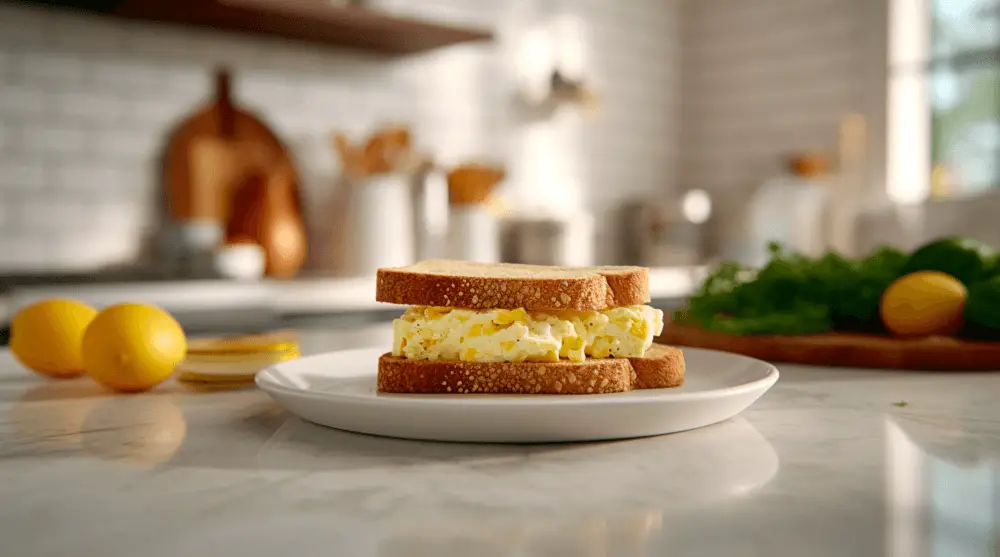 vegan egg salad sandwich on a plate